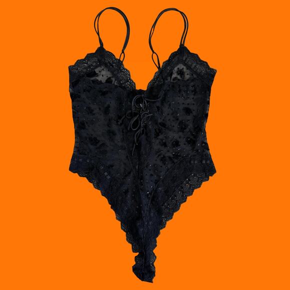 90's vintage black burnout sheer one piece teddy MEDIUM Victoria's Secret - Picture 1 of 8
